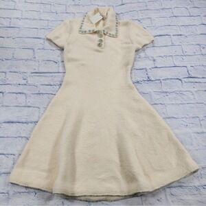 Sierra Darien Elegant Ivory Soft Knit Mini Dress with Crystal Embellished Collar
